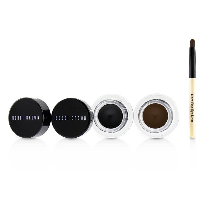 Bobbi Brown Long Wear Gel Eyeliner Duo 2x Gel Eyeliner 3g Black Ink Sepia Ink Mini Ultra Fine Eye Liner Brush Makeup